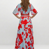 Ornella | Abito Maxi Floreale a Maniche Corte con Scollo a V