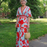 Ornella | Abito Maxi Floreale a Maniche Corte con Scollo a V