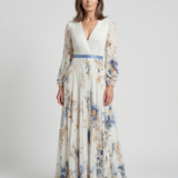Lavinia | Abito Maxi Floral a Maniche Lunghe e Scollo a V