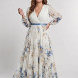 Lavinia | Abito Maxi Floral a Maniche Lunghe e Scollo a V