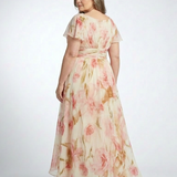 Elara | Abito Maxi Floreale con Maniche Corte a V