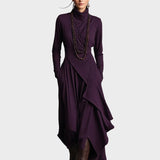 Teresa - Abito maxi in maglia asimmetrica con colletto