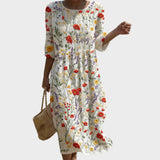 Cristina - Abito Maxi con Scollatura Rotonda e Motivo Floreale