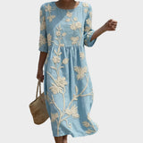 Cátia - Vestito Midi con Motivo di Piante e Fiori