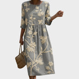Ana - Abito Midi con Piante e Fiori