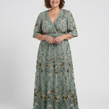Vivienne | Abito Maxi Floreale con Scollo a V e Maniche Trasparenti