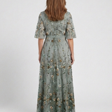 Vivienne | Abito Maxi Floreale con Scollo a V e Maniche Trasparenti