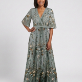 Vivienne | Abito Maxi Floreale con Scollo a V e Maniche Trasparenti