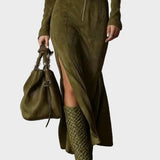 Abito Maxi Vintage Verde con Zip e Cintura