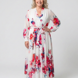 Liliana | Vestito Maxi Avvolgente a Maniche Lunghe con Fantasia Floreale