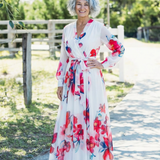 Liliana | Vestito Maxi Avvolgente a Maniche Lunghe con Fantasia Floreale