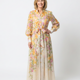 Cressida | Abito Maxi con Maniche Trasparenti a Fiori