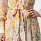 Cressida | Abito Maxi con Maniche Trasparenti a Fiori